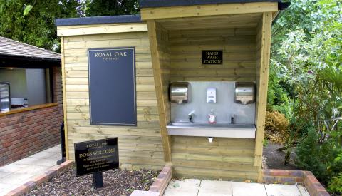 External garden hand wash station country pub
